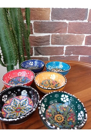 MNZ-8cm نمط منحت 6 قطع طلاء حوض السيراميك مجموعة 100٪ مصنوعة يدويا عرض ملونة مجموعة طعام خفيفة TYC00554097581 - Ecesen