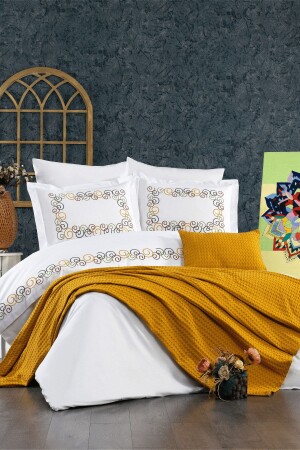 MNZ-8-Piece Luna Double Cotton Mustard Duvet Cover Set مع ورق مرنة ، والحوافز والبيك STCKHMNEV1LUN - Minelya Home Collection