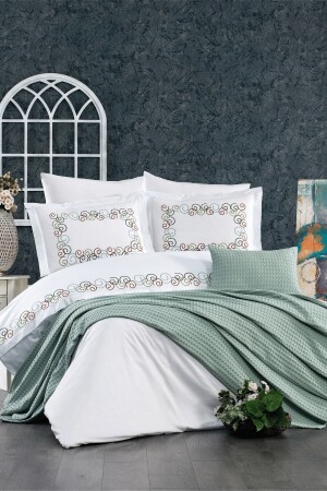 MNZ-8-piece ورقة مرنة، الانسجام و Pique Luna مزدوجة القطن الماء الخضراء غطاء غطاء غطاء مجموعة STCKHMNEV1LUN - Minelya Home Collection