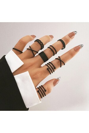 مجموعة من حلقات مزيج من الألوان السوداء من طراز MNZ-9 (تكون 4 من 4 قابلة للتعديل) - Ervalina