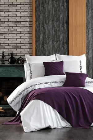 MNZ-9 قطعة من الاختطافات والحواسب المنسقة غطاء Ilgaz مزدوجة القطن الأرجواني غطاء القماش المغطاة مجموعة STCKHM - Minelya Home Collection