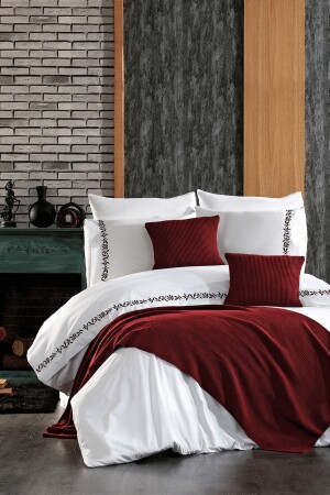 MNZ-9 قطعة من الاختطافات والحواسب المنسقة غطاء Ilgaz مضاعفة القطن بورغوندي غطاء غطاء مجموعة STCKHMNEV1 - Minelya Home Collection