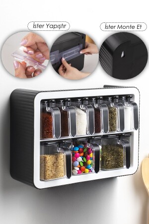 MNZ-9- Piece Spice Set مع مقاعد، Self-adhesive Spice Set مع ملعقة وغطاء، White Spice Set - Porsima