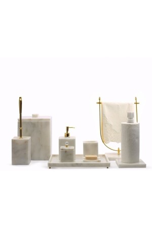 MNZ-9- Piece White Marble Square Shaped Bathroom Set ذهبية ميفيكار9ذهبية - MIARIK DESIGN & DEKORASYON