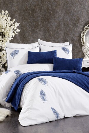 MNZ-9 قطعة الماس السلمونية السرير ركن مغطاة القلم مزدوجة الزرقاء المزروعة القطن غطاء غطاء مجموعة STCKHMNEV1 - Minelya Home Collection