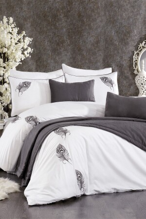 MNZ-9 قطعة الماس السلمونية السرير ركن مغطاة القلم مزدوجة الرمادي الاخلاقة القطن غطاء غطاء مجموعة STCKHMNEV1PN - Minelya Home Collection