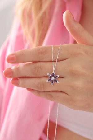 MNZ-925 سلسلة الفضة الفضائية الأسترليني أميثست قطرة الحجر اللوتوس الكاميليا زهرة العنق لوتوس-0001 - Bilsen Store