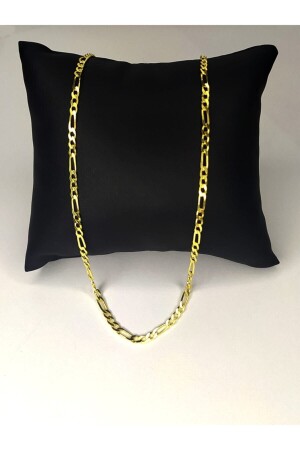 MNZ-925 الفضة السطرية 14 كيراط ذهبية مطليقة فيجارو سلسلة عنق 3 مم سمك 60 سم PRY-GMS-0241 - Piraye Silver