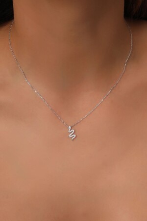 MNZ-925 سلسلة الفضة الفضائية الأبيض الزيركون الحجر الثعبان نموذج العنق بيلسن25 - Bilsen Store