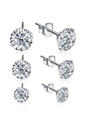 MNZ-925 الفضة السطرية - مجموعة من 3 - 4mm - 5mm - 6m - مستديرة - زيركون الجامعة - خاتم الأذن - Jewelry For Light