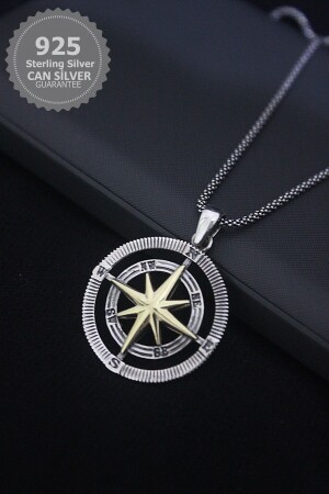 MNZ-925 خنجر الفضة ستيرلينغ كومباس حزمة عنق الرجال 60 سم b21 - CAN SİLVER