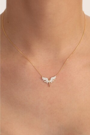 MNZ-925 سدرلينغ فولاذية سلسلة الذهب مزق بجميل زيركون أبيض مايكل ملاك العنق bilsen79 - Bilsen Store