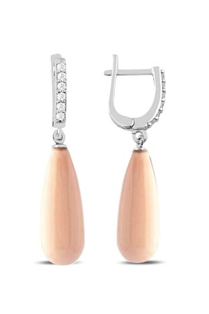 MNZ-925 سبرلينغ فولاذي Dangle طويلاً النموذج الوردي اللؤلؤة الأذن للنساء - Bymissmücevherat