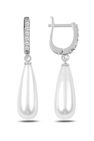 MNZ-925 سبرلينغ فولاذي Dangle طويلاً طلقة نموذج أذن النساء اللؤلؤ - Bymissmücevherat