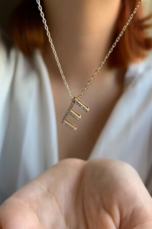 MNZ-925 كيراط ثلاثية الأبعاد الذهب زيركون الحجر E حرف العقدة طول 45 سم HKLY105 - Ziu