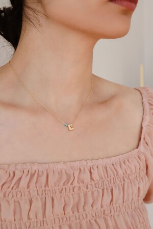 MNZ-925 سبرينغ فولاذي عنق الفضة للمرأة مع ثلاثية الأبعاد حرف E مع العيون MNMSE01 - Minamis Silver