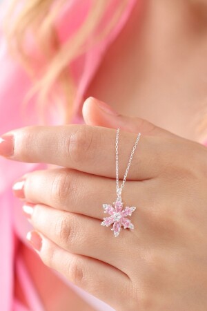 MNZ-925 سلسلة فضية سليمة الوردية قطرة الحجر اللوتوس كاميليا الزهرة العنق - Bilsen Store