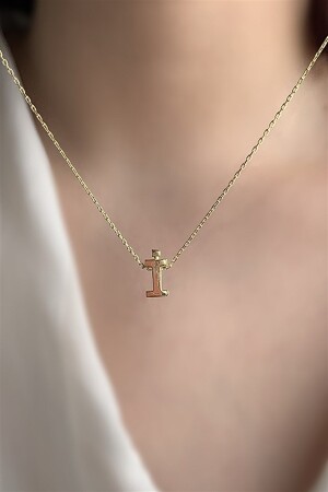 MNZ-925 الفضة الفضية ثلاثية الأبعاد الحرف I العنق طول 42 سم AZR110 - Ziu