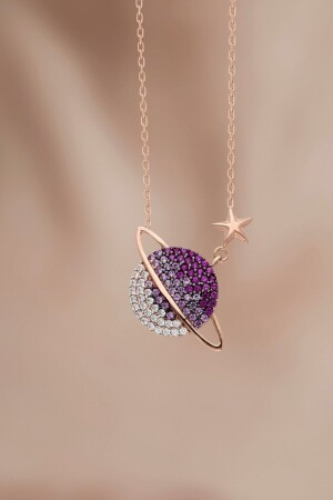 MNZ-925 سدرلينغ فولاذي سلسلة وردة مزجقة اللون الأحمر خطة الدرجة رقبة الفضة KKK-MMM-666 - Bilsen Store