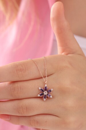 MNZ-925 سدرلينغ الفضة سلسلة وردة مزججة أميثيثيت قطرة الحجر اللوتوس الكاميليا الزهرة العنق LOTUS-0001 - Bilsen Store