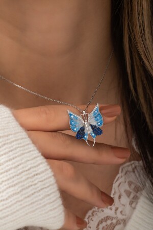 MNZ-925 سبرينغ الفضة الزرقاء المسمومة فراشة عنق الفضة للمرأة عنق الفضة MKN142 - NEREZE