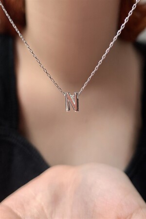 MNZ-925 الفضة النقدية ثلاثية الأبعاد الفضة المغطاة بالرسالة N طول العقد 42 سم EMNE115 - Ziu