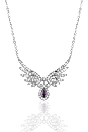 MNZ-925 سلنج الفضة سلسلة أميثيث قطرة الحجر ملاك جناح عنق SS-CC-079 - Bilsen Store