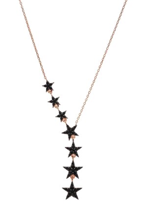 MNZ-925 سدرلينغ فليبر سلاسل وردة مطلي بحجر أسود صف نجمة عنق STAR-NECKLACE-3402 - Bilsen Store