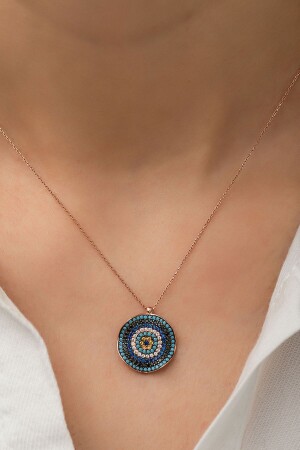 MNZ-925 الورود الذهبية المغطاة الموجة الفضية العين الشرير العنق UVPS100693 - Papatya Silver