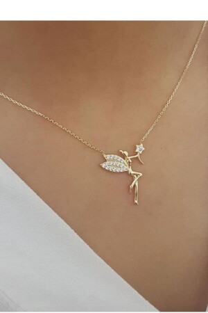 MNZ-925 قلادة ملاك فضية فضية مع حجر زيركون UVPS100833 - Papatya Silver