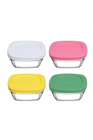 MNZ-96840 حاوية تخزين البودينات ذات الأجزاء الأربعة من الزجاج مع الغطاء cs480 - Paşabahçe