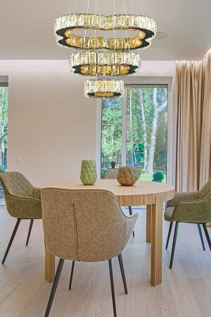 MNZ-A+ مصباح معلق حديث ثلاثي الكريستال الحجر القوة أدت الشنابل مع 3 مستويات ومراقبة كروم burenze75 - burenze