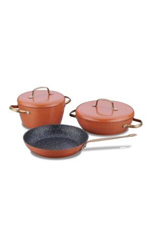 MNZ-A2607-1 العصر الخمسة قطعة طباخات مجموعة بني - Korkmaz