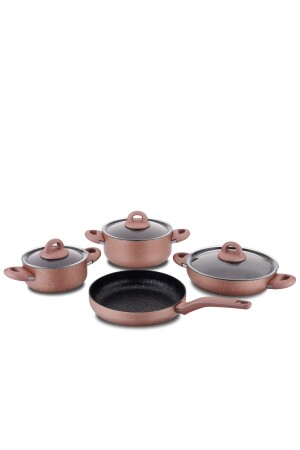 MNZ-A2894 Bella Granite 7 قطع أدوات الطهي مجموعة الذهب الزهري 9080201A2894 - KORKMAZ