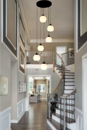 MNZ-Acacia 6-piece Black Pendant Lamp (نورة الزجاج الأبيض) AKSY-BLACK-06 - BSA LIGHTING