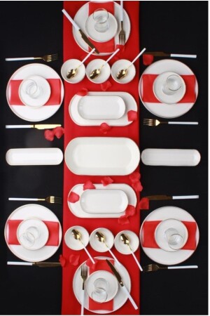 MNZ-Acar 31 قطعة ذهبية مفصلة الإفطار مجموعة 6 أشخاص MDL-575 - Paşham AVM