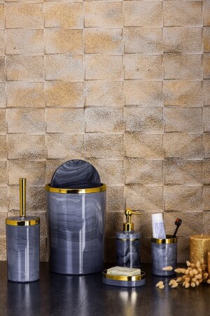 MNZ-Acrylic Round 5 Piece Marble Pattern حمام المجموعة - (البلاستيك الصلب) CSIMR0600 - İmera