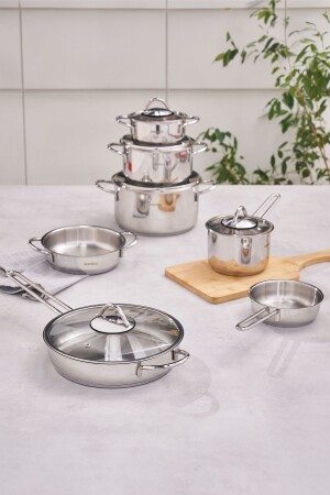 MNZ-Ada 12 قطعة أساس إدخال الصلب المعدة المعدة المطبخ مجموعة V2 - Karaca