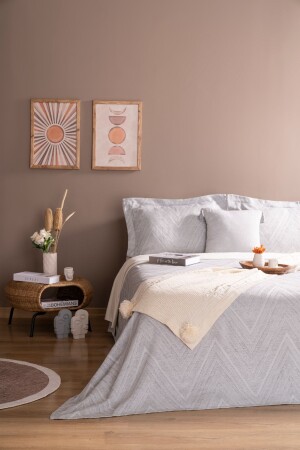 مجموعة من أغطية السرير الفريدة من نوع MNZ-Ada Set Gray Daily Multi-Purpose Duvet Cover Set - صندوق ومغلفة ذات أسلوب - Odamoda