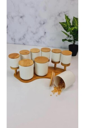 MNZ-Adel Porcelain Spice Set مع منصة البامبو TR-1891 TR-1891 - AROW