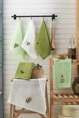 MNZ-Adelina Kitchen زيت الزيتون مجموعة 6 قطع القطن مطحنة مطحنة مطحنة مجفف الملابس 40 × 60 evn-adlnmtfk-1 - Evanora