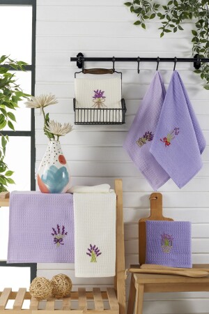 MNZ-Adelina Kitchen Lavender Set 6 قطع القطن المصنوع من الخياطة المزروعة - Evanora