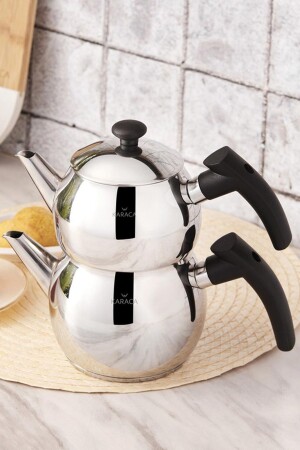 MNZ-Adelya Mini Size Black Teapot Set مع قاعدة إدخال - Karaca