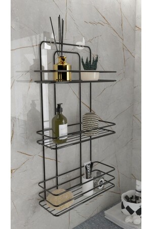 منظمة الحمام من نوع MNZ-Adhesive Shampoo Holder صابون الأطباق مدى الحياة لا تتصلب 3 قطع حمام حمام صمام معلق رف سوداء - Multistore