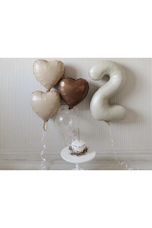 MNZ-Age 2 ريترو ألوان كريم بني طنين بالون مجموعة 4 قطع - Atakent Parti