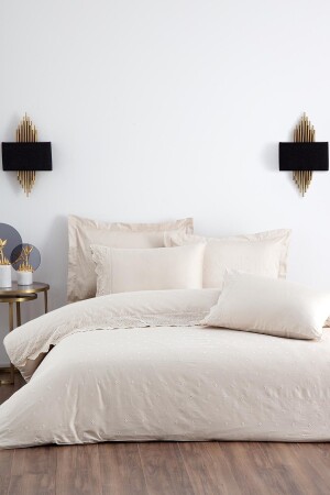 MNZ-Ahter King Size Duvet Cover Set 100% عودية القطن الساتين المصنوع من الخياطة البيج 240x220 سم NVRAHT240x220 - Ecocotton