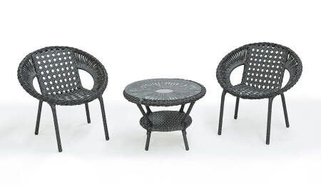 MNZ-Akçay Anthracite Rattan Tea Set - Cadde Yıldız