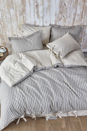 MNZ-Ala King Size Duvet Cover Set 100% قطن عودى طبيعي الأنتراكيت 240x220 سم NVRALA220x240 - Ecocotton