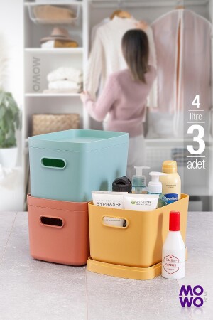 MNZ-Alegra 3 قطع 4 Lt Mix Multi-purpose Cabinet Organizer Box مع غطاء، صندوق تخزين ديكوراتي MOWO-11-007-3 - Mowo Home
