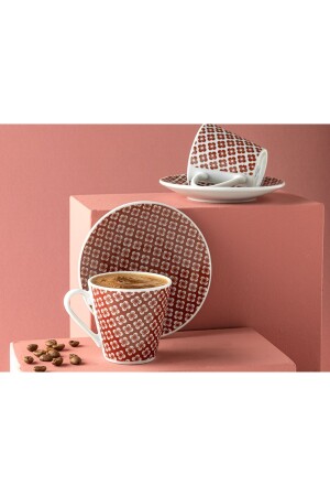 MNZ-Alessi Porcelain 4 Piece Coffee Cup Set لـ 2 أشخاص 80 مل كلاريت الأحمر 10035663 - English Home